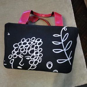 VINTAGE Authenticated Portrait Black & Red Canvas Shoulder Bag